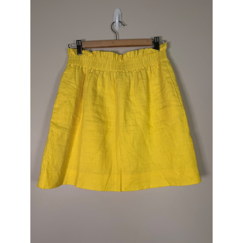 J.Crew Yellow 100% Linen Paperbag Waist Mini Skirt with Pockets Size 6 - Picture 2 of 7